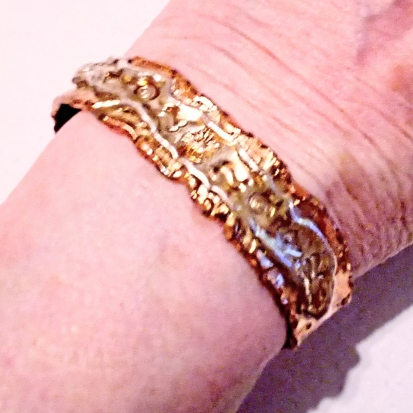 Southwestern Inspired Two Tone Copper Cuff Bracelet Signed GPLF - Picture 2 of 4